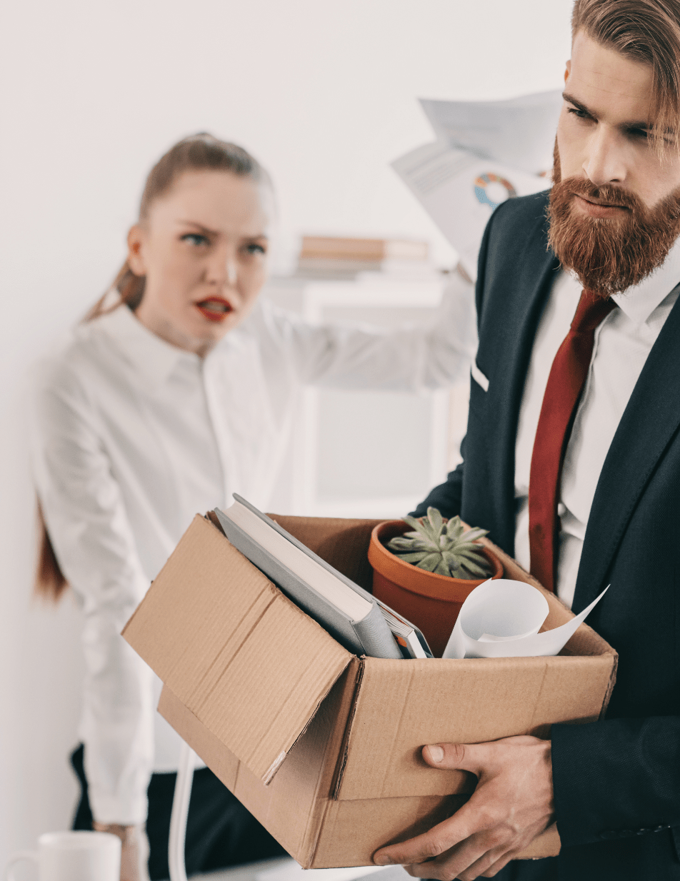 Man being fired from his job with no just cause.